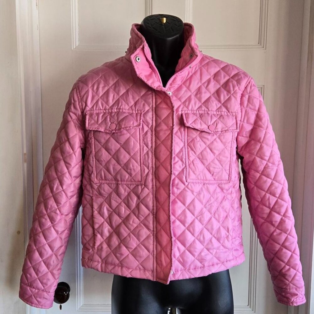 Baccini Women's Size Medium Pink Quilted Jacket Lightweight Detachable Hood